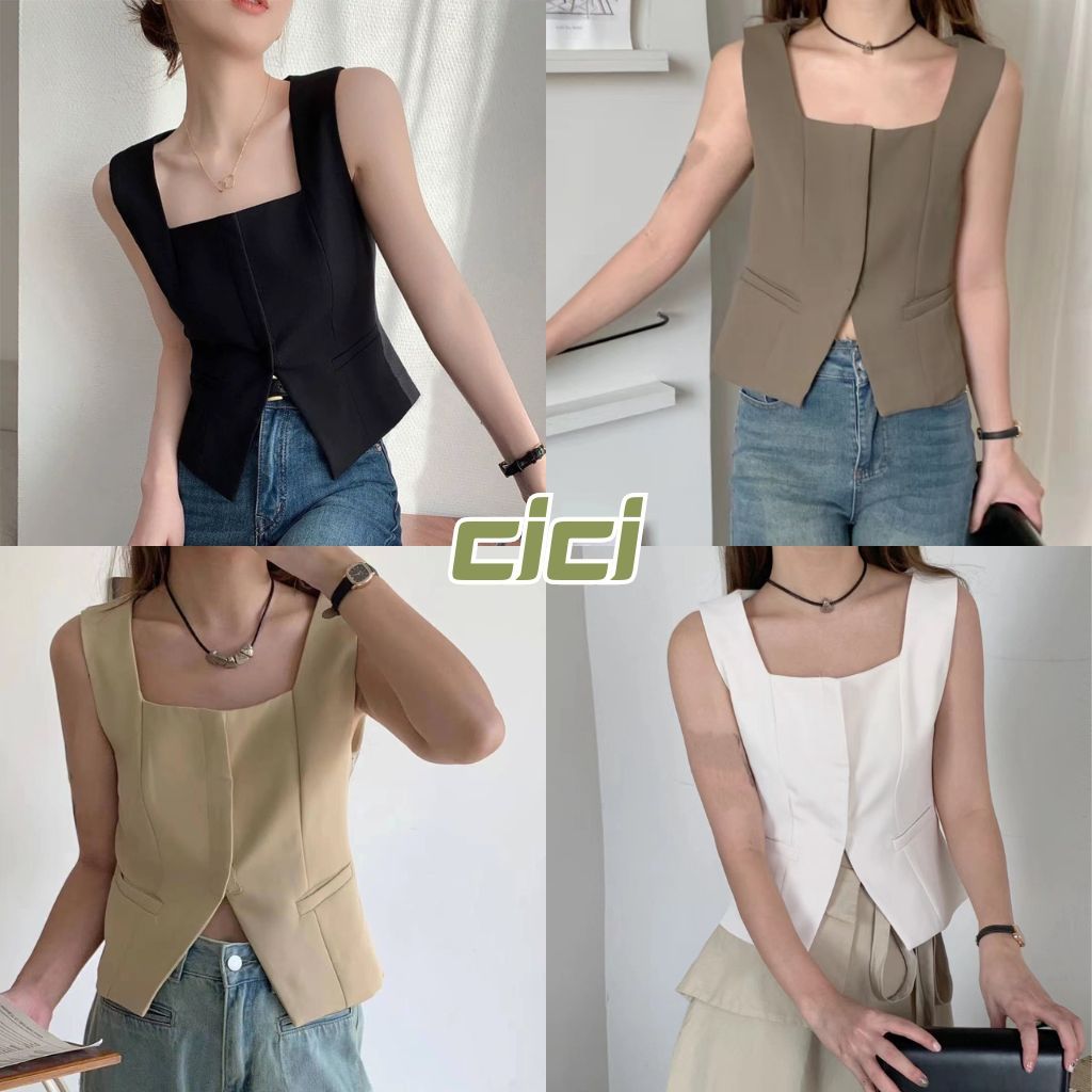 ส่งทันที Cici (NO. 5325) เสื้อกั๊กแขนกุด มีซับด้านใน งานตะขอ ดีเทลกระเป๋าหลอก แฟชั่นสไตล์ใหม่ เหมาะสาวเท่