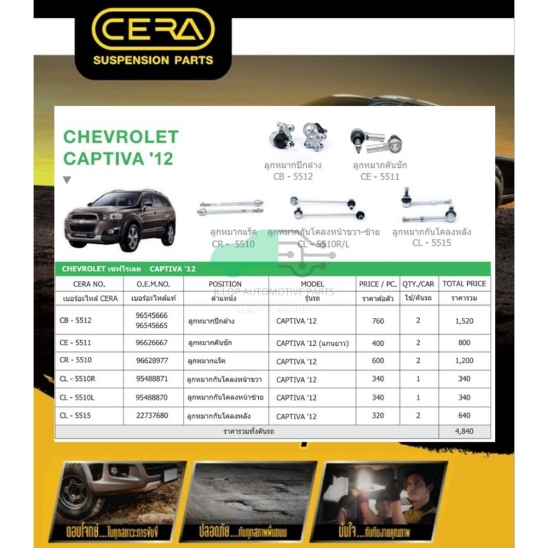 ชุดเปลี่ยนลูกหมากช่วงล่าง(CERA) CHEVROLET CAPTIVA C140 2012-*** 10 ชิ้น