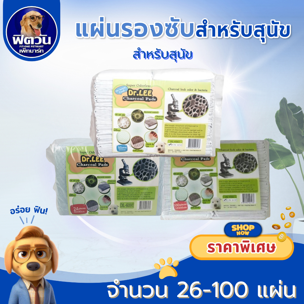 Dr.Lee แผ่นรองซับสุนัข สูตรชาโคล มี 4 ขนาด{ผ้าอ้อม/แผ่นรอง}