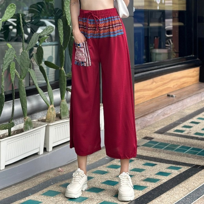 🌈🆕NEW🆕🌈ตรงรูดแต่ง(กางเกง 8 ส่วน) กางเกงพื้นเมือง  ผู้หญิง/ผู้ชายก็ใส่ได้ ใส่สบาย 🌈🌈K8325