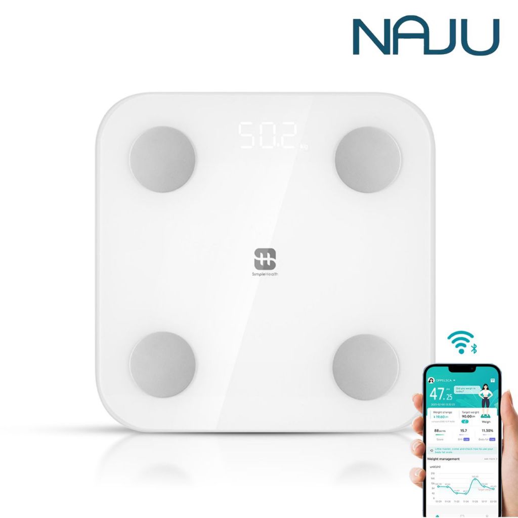 Naju เครื่องชั่งดิจิตอล เครื่องชั่งน้ำหนักสุขภาพ ที่ชั่งน้ำหนัก เชื่อมแอพบันทึกข้อมูลได้ 8 คน Smart weight scale