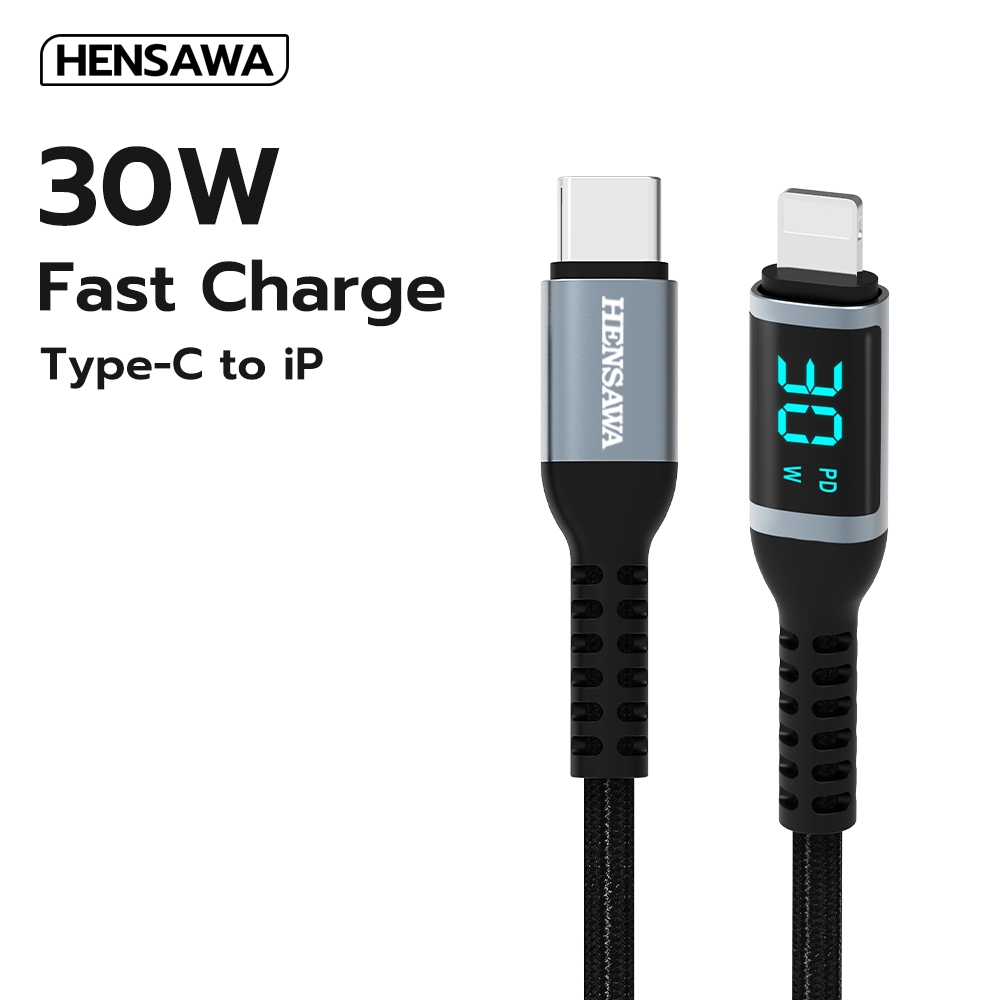 HENSAWA รุ่น US3109 PD 30W Type C To L แสดงผลแบบดิจิตอล Cable USB สาย สำหรับ iP 16 15 14 13 12 11 Pr