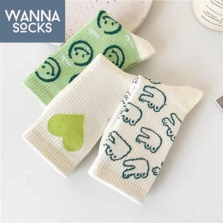 ส่งจากไทย!! ถุงเท้าแฟชั่น AVOCADO แนวมินิมอล น่ารัก ข้อกลาง ผ้าฝ้าย สีพื้น ถุงเท้าผู้หญิง A70