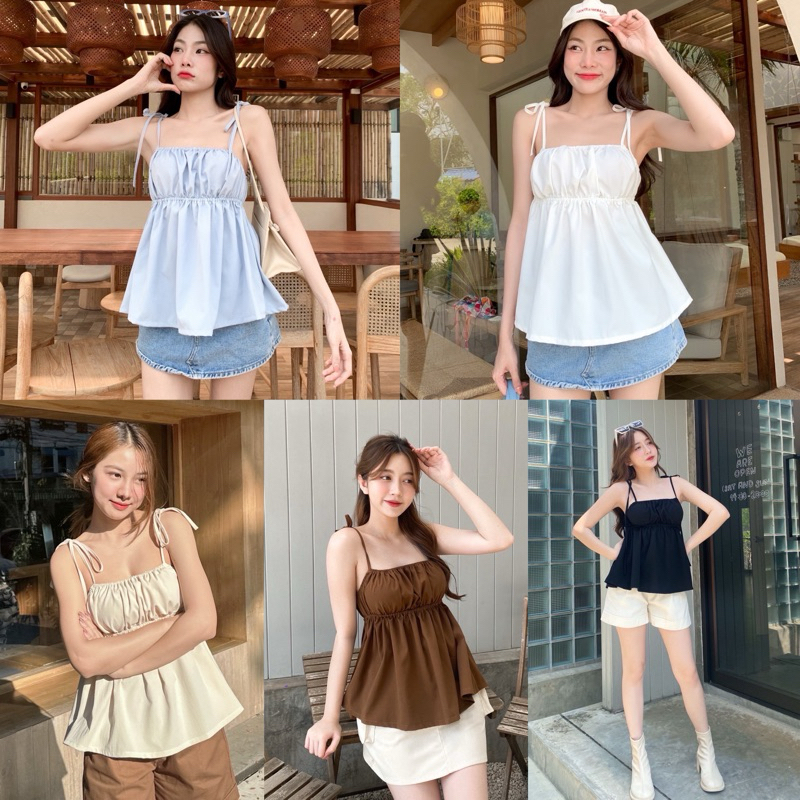 Teera พร้อมส่ง เสื้อผูกไหล่ผ้าครัชญี่ปุ่นน่ารักๆ อกยืดได้เยอะมากกกกก สายมัดปรับได้นะคะ Nanny