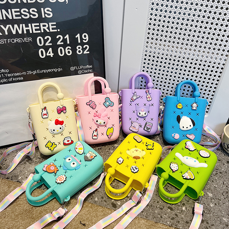 พร้อมส่ง กระเป๋าชายหาดดีไซน์เก๋ พร้อมสติกเกอร์DIY สายคล้อง แบบEVA กันน้ำ ขนาดเล็ก หลายสี มินิมอน กระเป๋าแฟชั่น