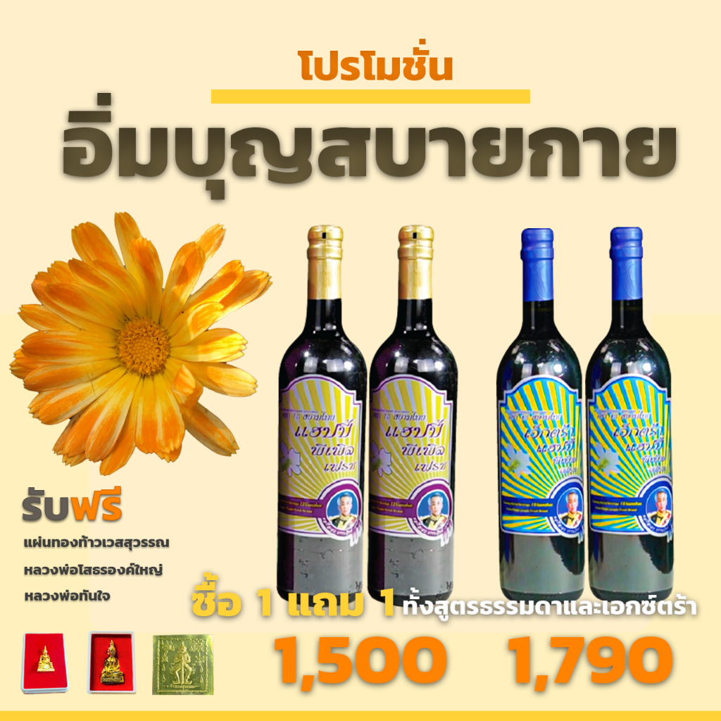 โปรโมชั่นอิ่มบุญสบายกาย น้ำสมุนไพรก้านตอง(ทุกสูตร) 1 ขวดแถมอีก 1 ขวด