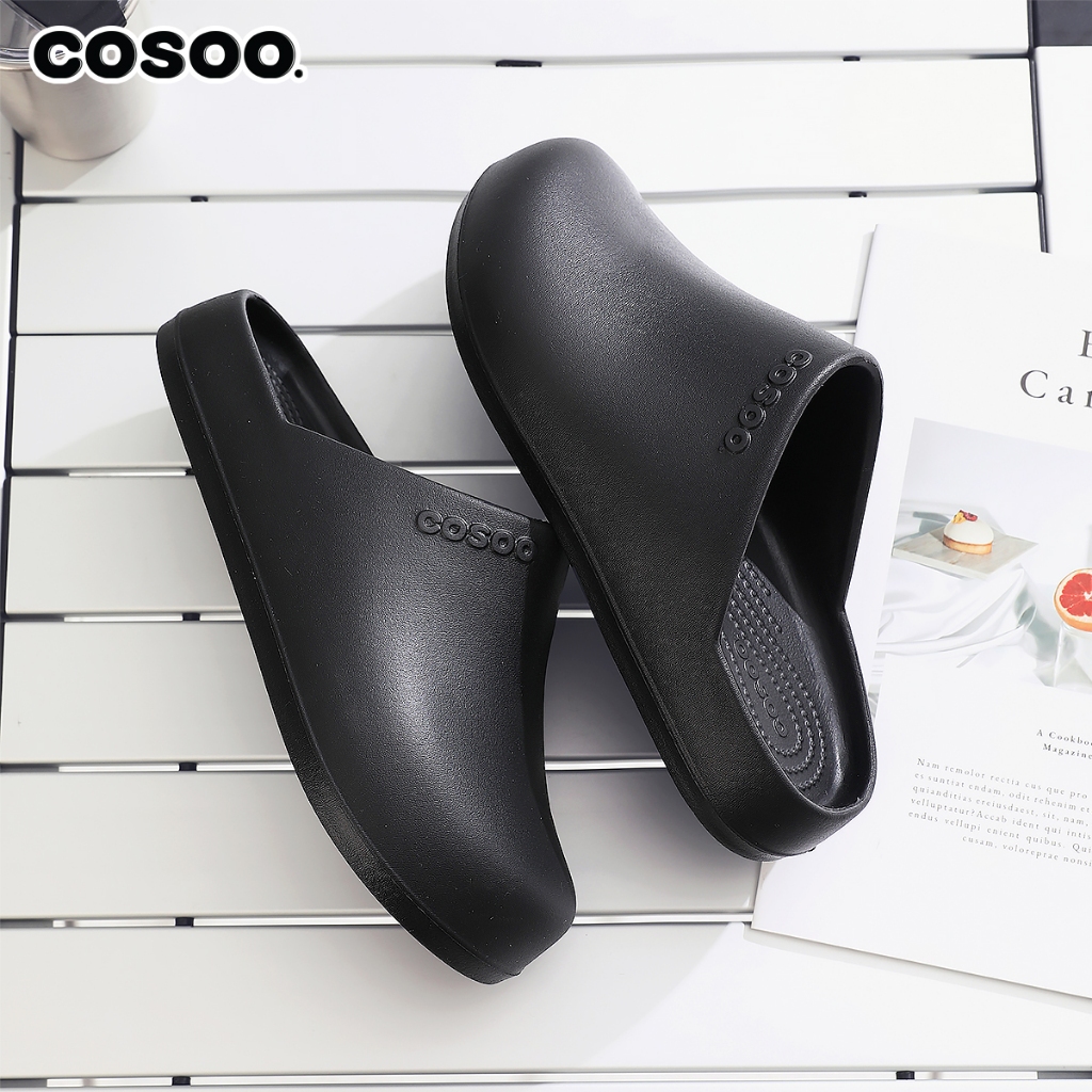 COSOO รองเท้าหัวโต รองเท้าแฟชั่น รองเท้าแตะ เปิดส้น แบบสวม กันลื่น พื้นนุ่ม สำหรับผู้ชายและผู้หญิง สีดำ รุ่น CS-L01