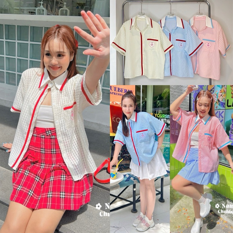 พรี รอของค่า /JR/ เสื้อสาวอวบ คอปก ปักกระเป๋าหัวใจ แต่งริบบิ้นตัดสี คิ้วมาก #เสื้อผ้าไซส์ใหญ่ สาว อ้วน พลัสไซส์