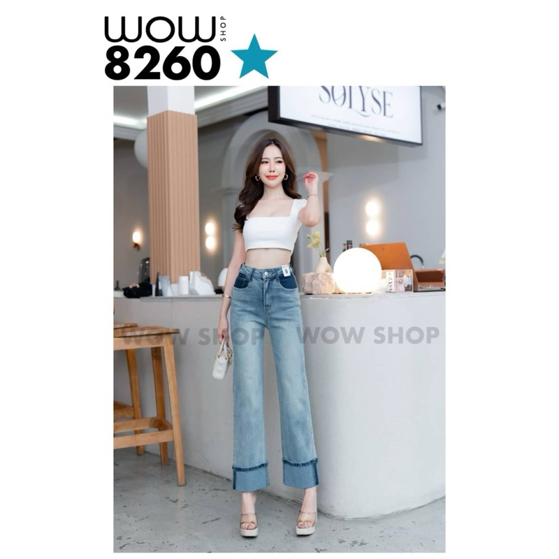 Wow 8260 ขาพับสีสวย ดีเทลแน่นยีนส์ผสมยืด ผ้าตัวพรีเมียมสุด สีฟอกสวยมาก