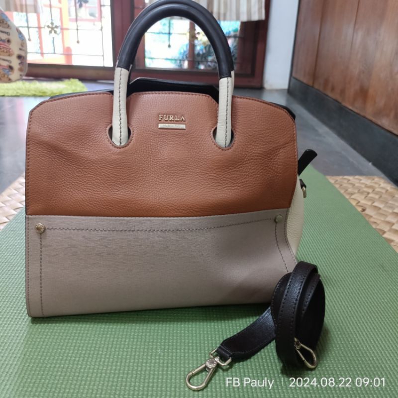 furla multicolor leather Polaris dome setchel used bag like new good condition good price original b