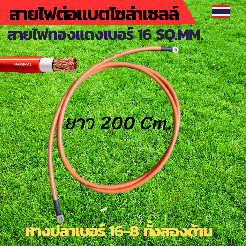 สายไฟต่อแบต สายไฟโซล่าเซลล์ สายพ่วงแบต สายไฟเบอร์ 16 sq.mm.เข้าหางปลาเบอร์ 16-8 ทั้งสองด้าน ยาว 200C