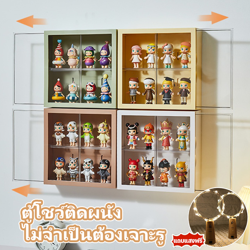 กล่องเก็บโมเดล  2ชั้น แขวนผนังได้ การออกแบบประตูบานเลื่อน ประหยัดพื้นที่ ป้องกันฝุ่น
