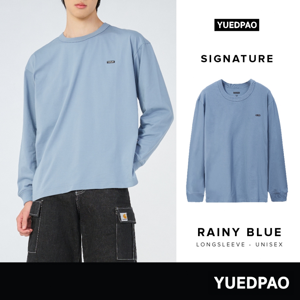 Yuedpao Signature Longsleeve Summer ผ้าหนาทรงสวย ยับยากรีดง่าย เสื้อยืดเปล่าแขนยาว สี Rainy Blue