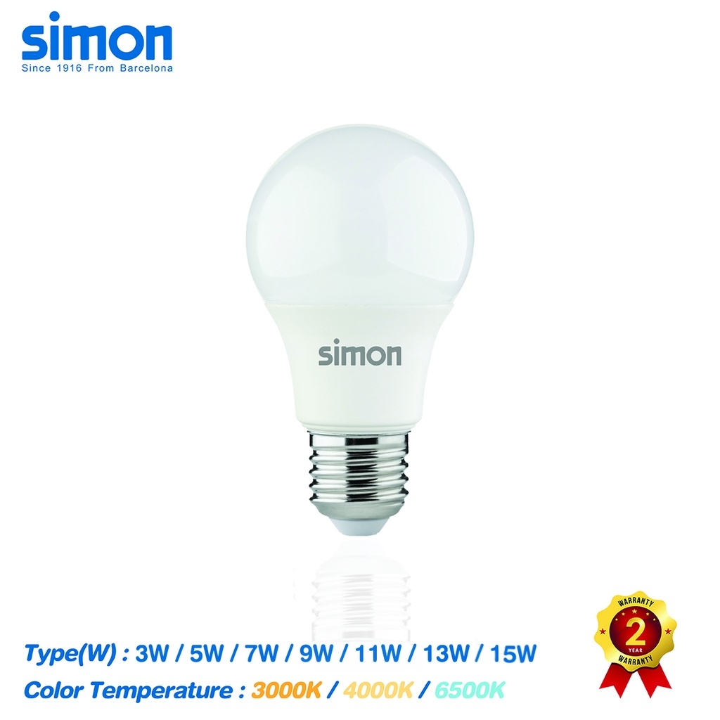 Simon หลอดไฟ LED 3W 5W 7W 9W 11W 13W 15W หลอดไฟแอลอีดี โคมไฟ LED Bulb 3000K 4000K 6500K หลอดไฟ E27