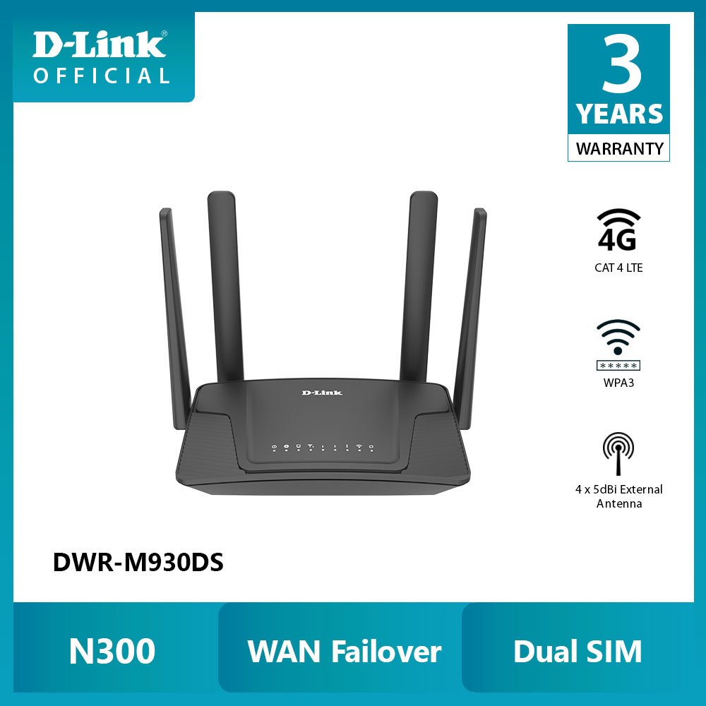 D-Link DWR-M930DS (Dual SIM) เร้าเตอร์ใส่ซิม Wireless N300 รองรับ 4G ทุกเครือข่าย รับประกัน 3 ปี