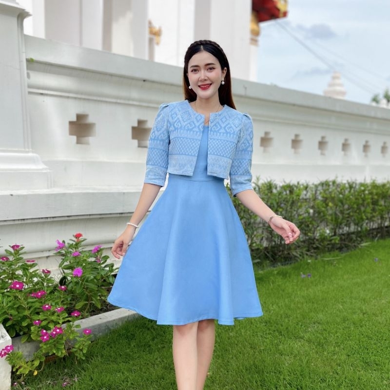PR96 เดรสผ้าฝ้ายทอ อัดกาวทั้งชุด แบรนด์ preeya มีไซส์ S-2XL