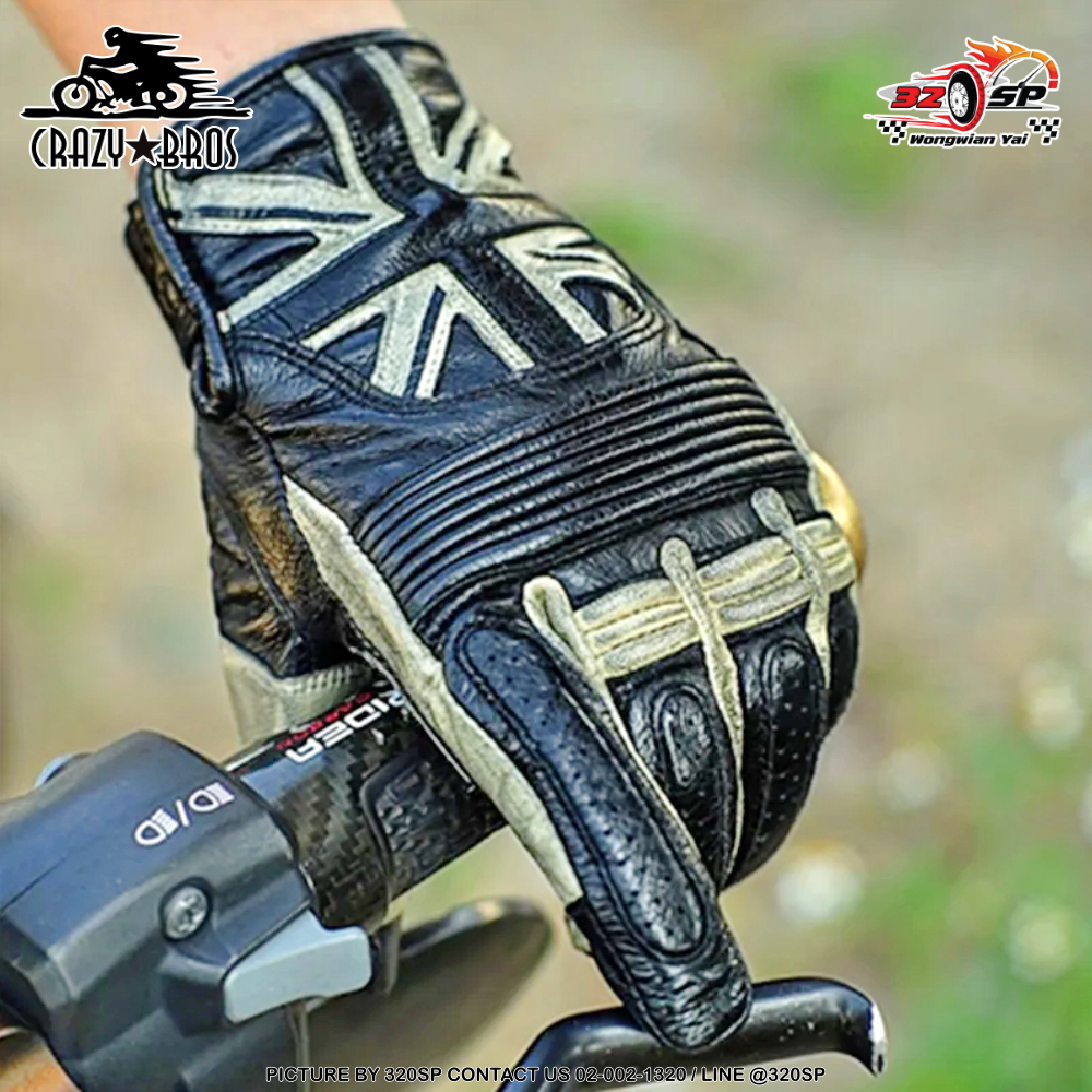 ถุงมือขับขี่มอเตอร์ไซค์ CRAZY BROS CZ-571 ลายธงชาติ ใส่สบาย หนังแท้!! 320SP.วงเวียนใหญ่!!