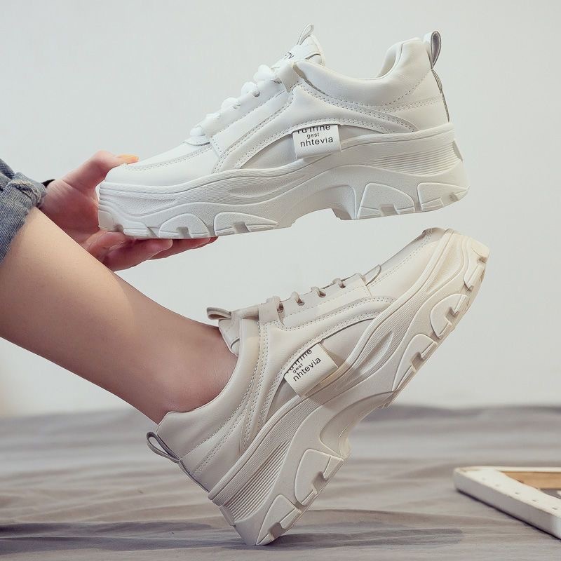 DV จัดส่งจากกรุงเทพฯ (48 ชั่วโมง) รองเท้าผ้าใบเสริมส้น แบบผูกเชือก รองเท้าผ้าใบแฟชั่น วัสดุเกรดดี   เสริมส้น 5ซม. - รูปที่ 4