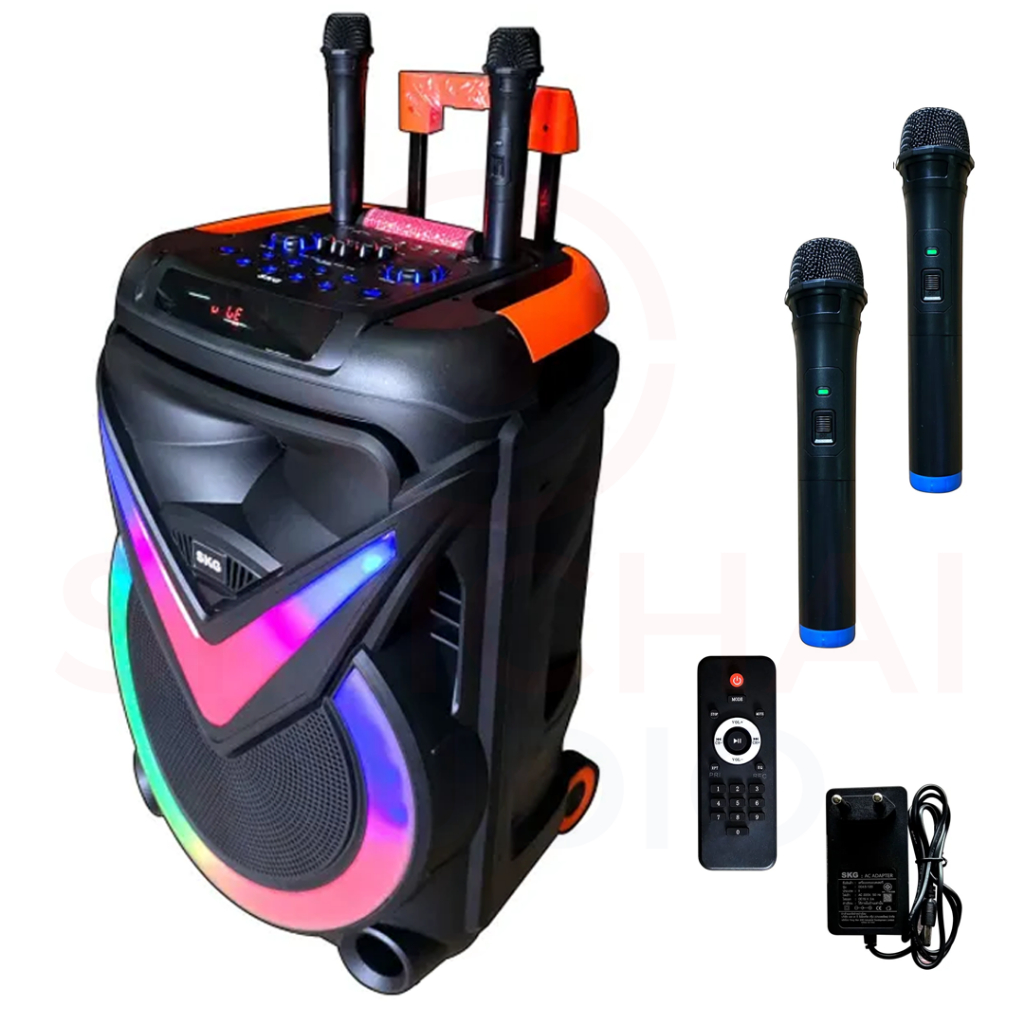 ลำโพงล้อลาก18นิ้ว SKG รุ่น AV5809 เบสหนัก ไมค์ลอย2ตัว ไฟวิบวับ วัตต์80W RMS