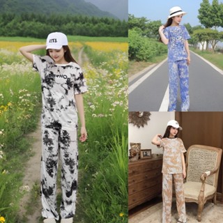 ชุดเซ็ตลายมัดย้อมสุดชิค เสื้อยืดแขนสั้น + กางเกงขายาว 2 ชิ้น…