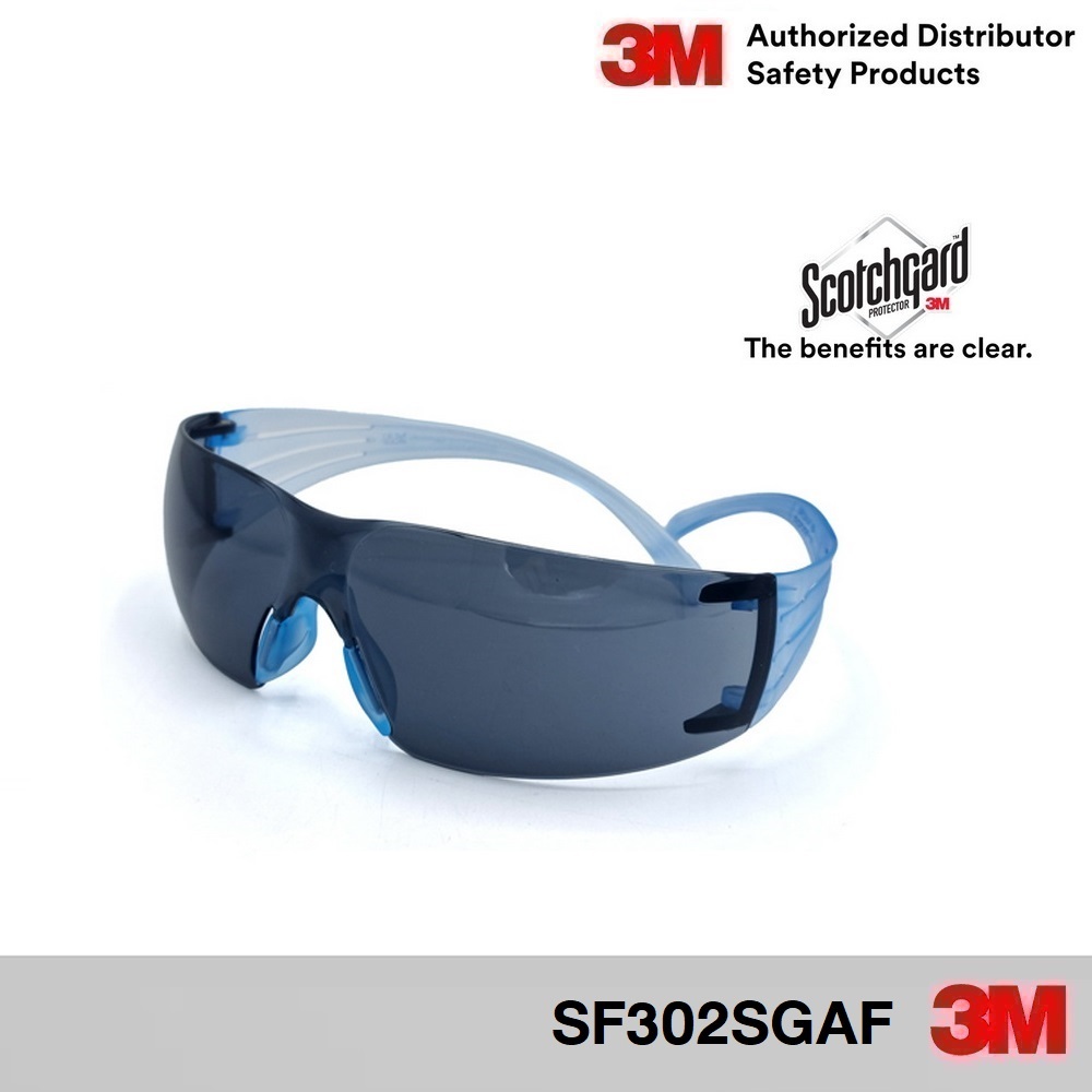 3M™ SecureFit SF301SGAF-LBL, ไอซ์บลู, Scotchgard Anti-fog Coating เคลือบกันฝ้า, เลนส์ AF-AS ใส Eyewe