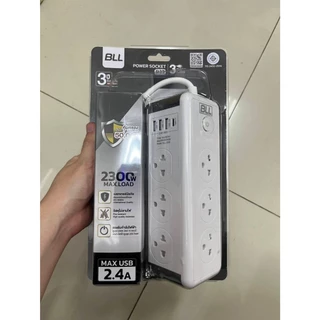 BLL B33 Plug ปลั๊กไฟคอนโด 2300W 6ช่องเสียบ 1 สวิตซ์ 3ช่องUSB 1ช่องType-C สายยาว 3เมตร มอก ไทย รับประกันศูนย์ 3ปี