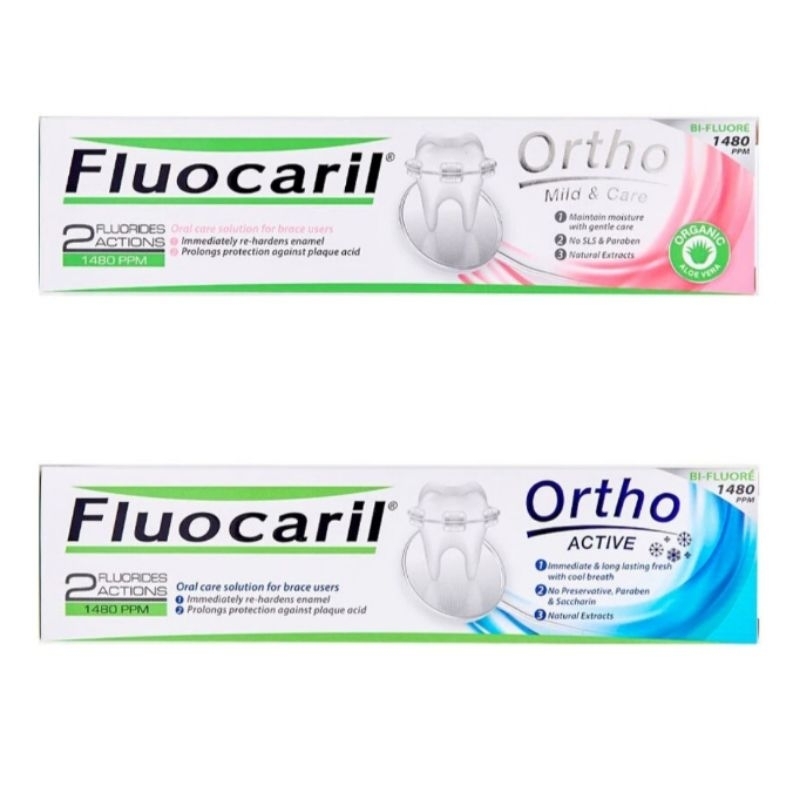 Fluocaril ฟลูโอคารีล ยาสีฟัน สำหรับ คนจัดฟัน ออร์โ์ธ มายด์&แคร์ ขนาด 125 กรัม และออร์โธ แอคทีฟ100 กรัม