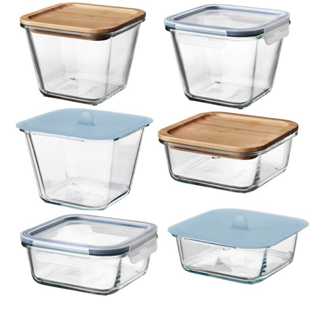 IKEA 365+ อิเกีย 365+ กล่องเก็บอาหารพร้อมฝาปิด, สี่เหลี่ยมจัตุรัส แก้ว/ซิลิโคน, 1.2 ลิตร