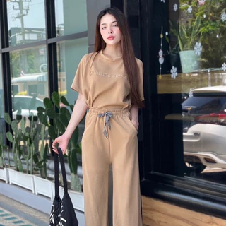 6 colors เสื้อ+ กางเกงขายาว เซ็ต ไซส์ใหญ่ เสื้อยืดลาย เซ็ตชุดลำลอง ทันสมัย สไตล์เท่ กางเกงเอวยางยืดTZ9984