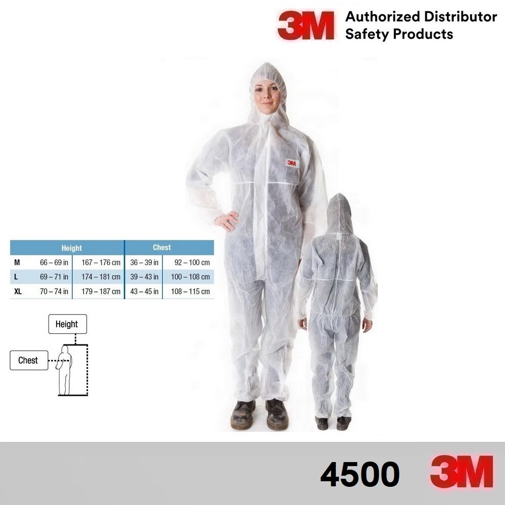 3M 4500 Coverall ชุดป้องกันสารเคมีและฝุ่นละออง 4500 (M-L-XL)