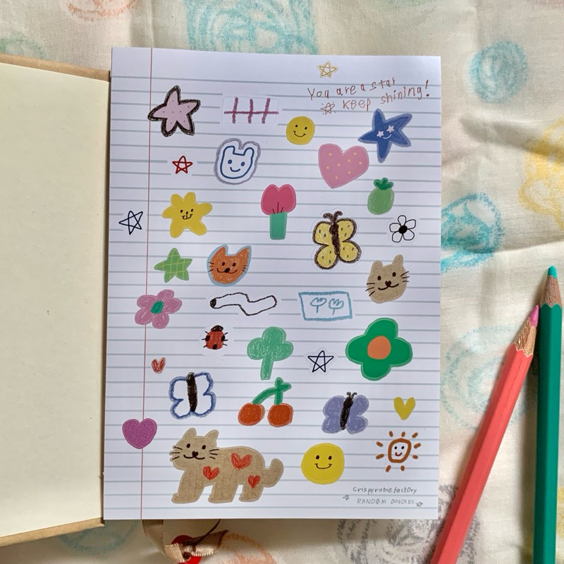 random doodles sticker สติกเกอร์ตกแต่งสิ่งของขนาด A6