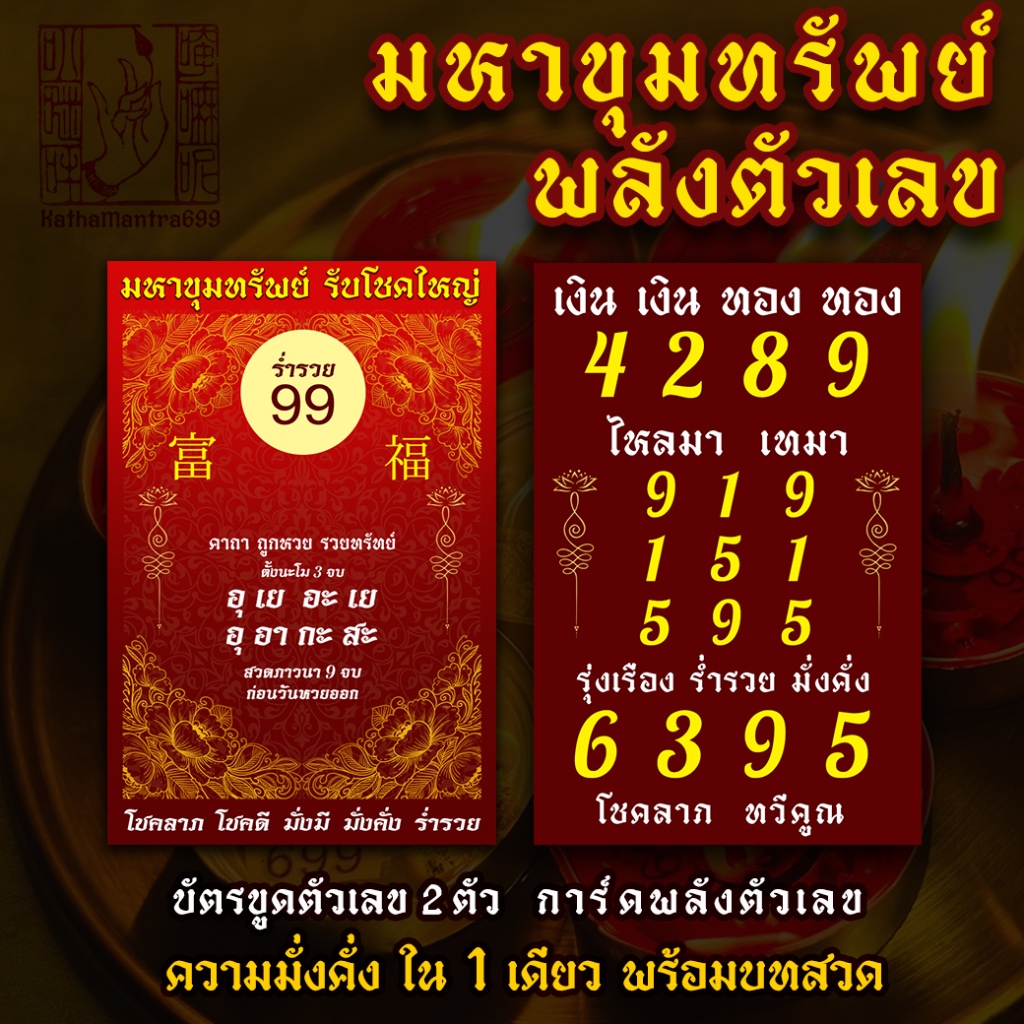 บัตรขูด การ์ดพลังตัวเลข 4 ความมั่งคั่ง ใน 1 เดียว พร้อมบทสวด กระดาษพรีเมี่ยม เทียนหอม พระพิฆเนศ ท้าวเวสสุวรรณ