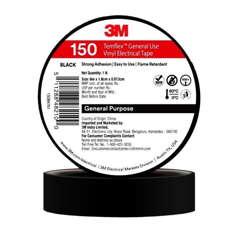 เทปพันสายไฟ สีดำ รุ่น Temflex Plus ขนาด 3/4 นิ้ว ยาว 10 เมตร