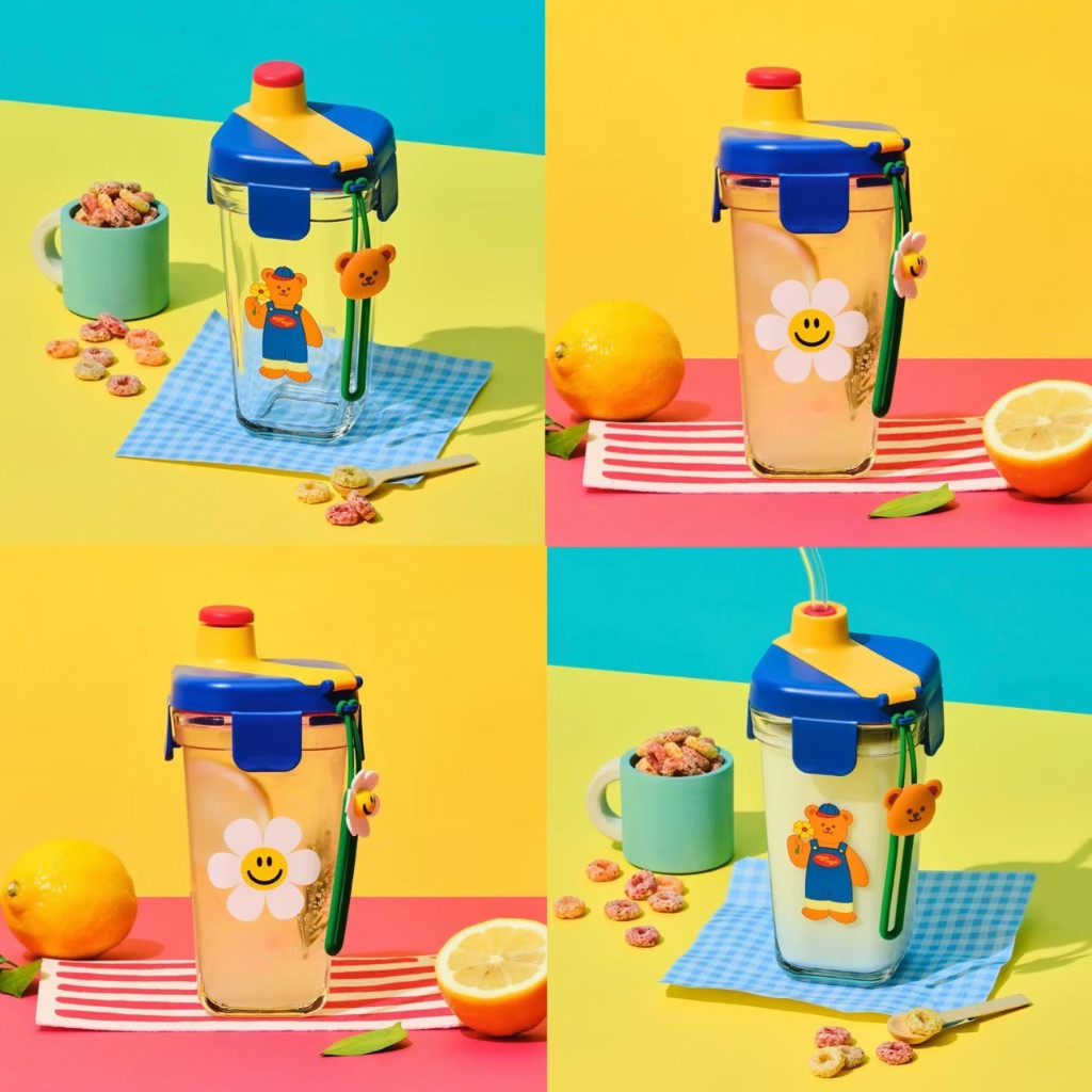 🌈 Wiggle Wiggle x Glasslock ของแท้ 💯 แก้วน้ำ น่ารัก แก้วมีฝาปิด แก้วกาแฟ Coffee Glass Tumbler 71026