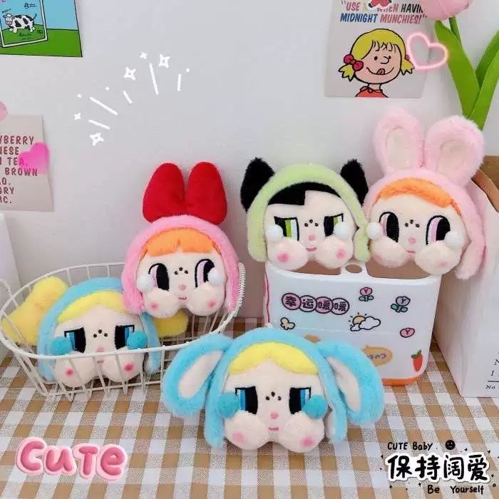 พวงกุญแจ Crybaby Pop MART ของเล่นตุ๊กตาการ์ตูน Powerpuff Girls จี้ตุ๊กตายัดไส้นุ่ม พวงกุญแจรถกระเป๋าเป้สะพายหลังตกแต่ง
