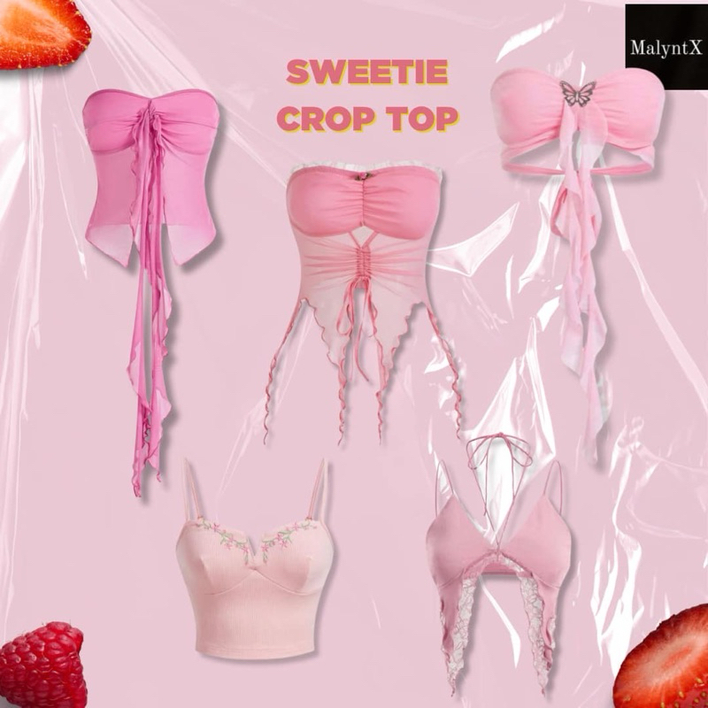 Sweetie Crop Top เสื้อครอป สายหวาน สายเดี่ยวลายดอกไม้ น่ารักๆ ฟีลลูกคุณ