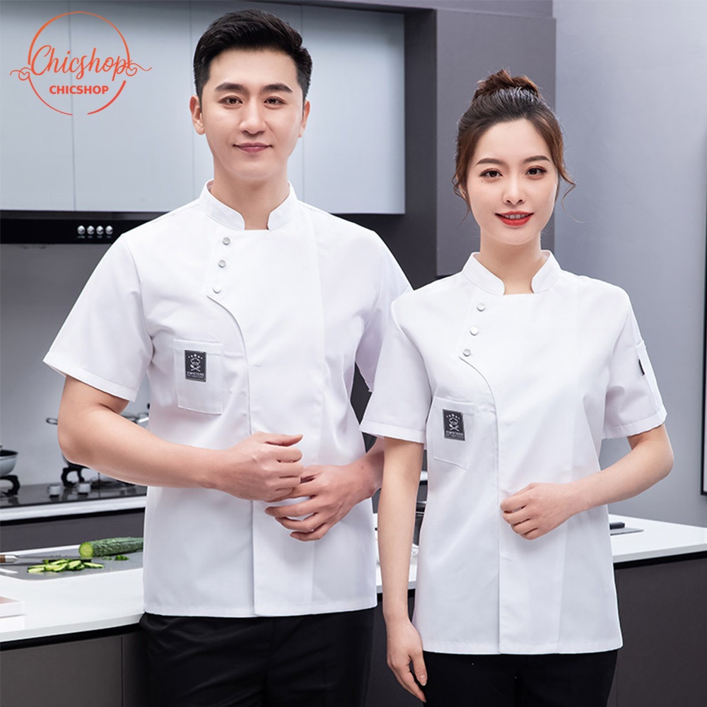 chishop ชุดเสื้อเชฟ เสื้อยูนิฟอร์ม มีกระเป๋าหน้าอก ใส่สบาย ไม่ร้อน สำหรับเชฟร้านอาหาร มีหลายไซส์