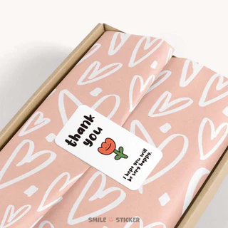 [พร้อมส่ง] สติ๊กเกอร์ขอบคุณ แพ็ก 100 ดวง ขนาด 3x6 cm ติดกล่อง ถุงขนม ถุงคุกกี้ ของชำร่วย