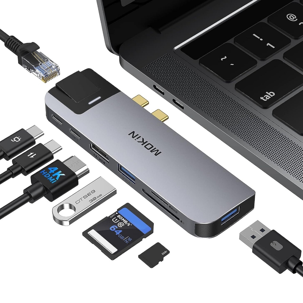MOKiN MOUC2101 อะแดปเตอร์ฮับ 8 IN 1 Multiport Adapter Hub Thunderbolt 3 100W for MacBook Pro