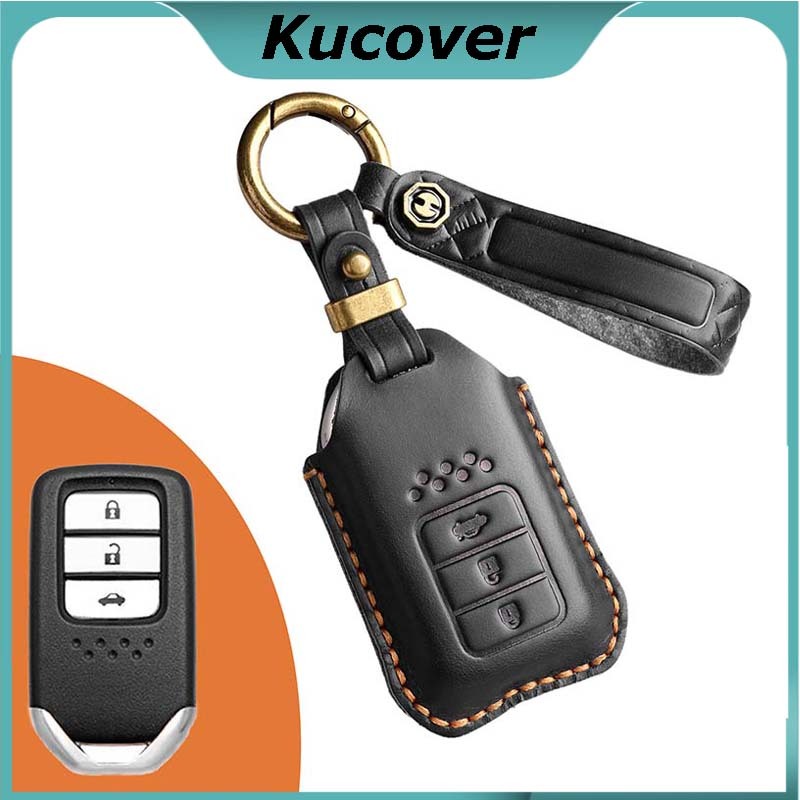 หนังทำด้วยมือฝาครอบกุญแจรถยนต์สำหรับHonda Civic CR-V HR-V vezel Jazz Accord Jade Smart ระยะไกลคีย์พวงกุญแจ