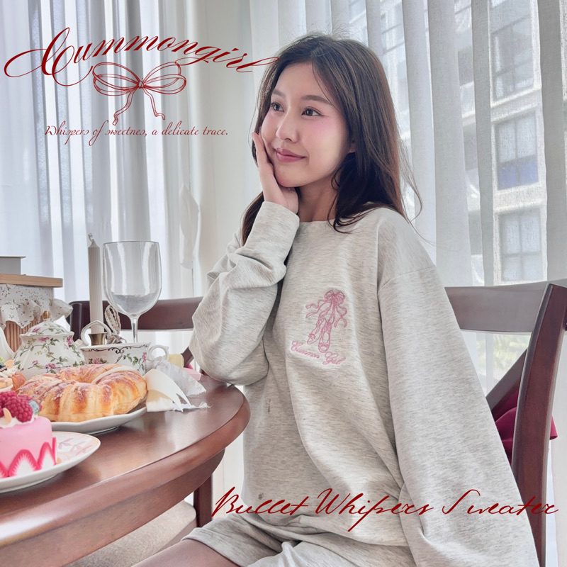 𝜗𝜚 Bullet Whirpers Sweaters 𝜗𝜚 เสื้อเสวตเตอร์ ปักลายรองเท้าบัลเลท์ สีชมพู coquette