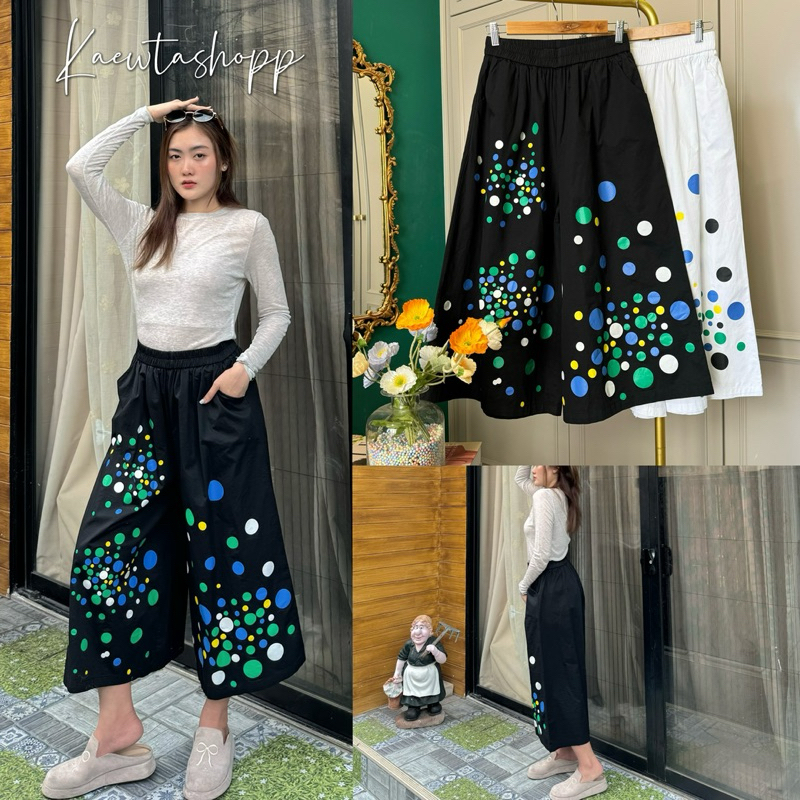 กางเกงเวสปอยท์ ขาบาน แต่งลายจุด จุดแต่งสี งานถ่ายจากสินค้าจริง ไซส์ใหญ่ kaewtashop