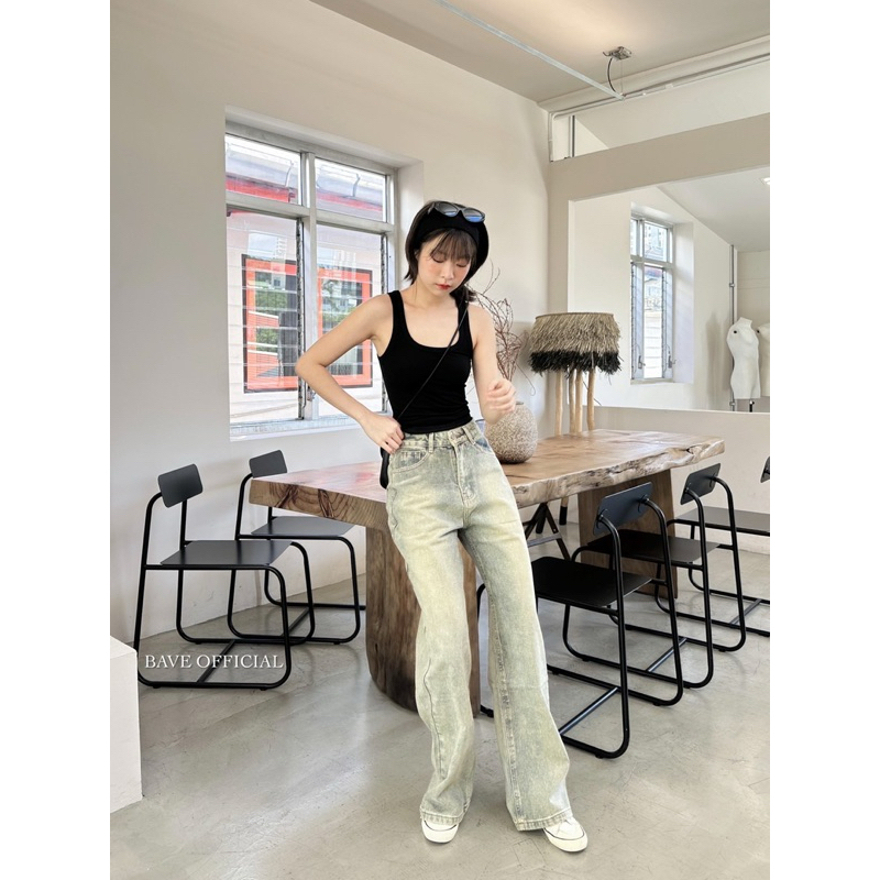 Proudly Bave กางเกงยีนส์ยีนส์ทรงกระบอกใหญ่ ทรง baggy jeans เหมาะสำหรับเอวเล็กสะโพกใหญ่