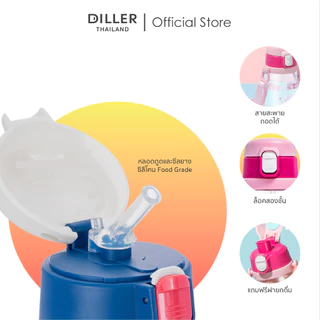 Diller Thailand Tritan Flask 450ml D2314 กระติกน้ำฝากดหลอดพร้อมสายสะพาย แถมฝาสำรอง น้ำหนักเบาและทน BPA Free ส่งจากกทม.