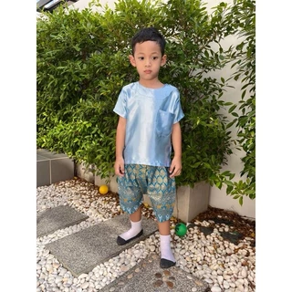 🔥🔥 Saleจ้า สินค้าขายดีสุด 🔥🔥ชุดไทยเด็กผู้ชาย รุ่น ขุนแผนผ้ามัน ยกเซต (เสื้อ+กางเกง+ผ้าคาดเอว)