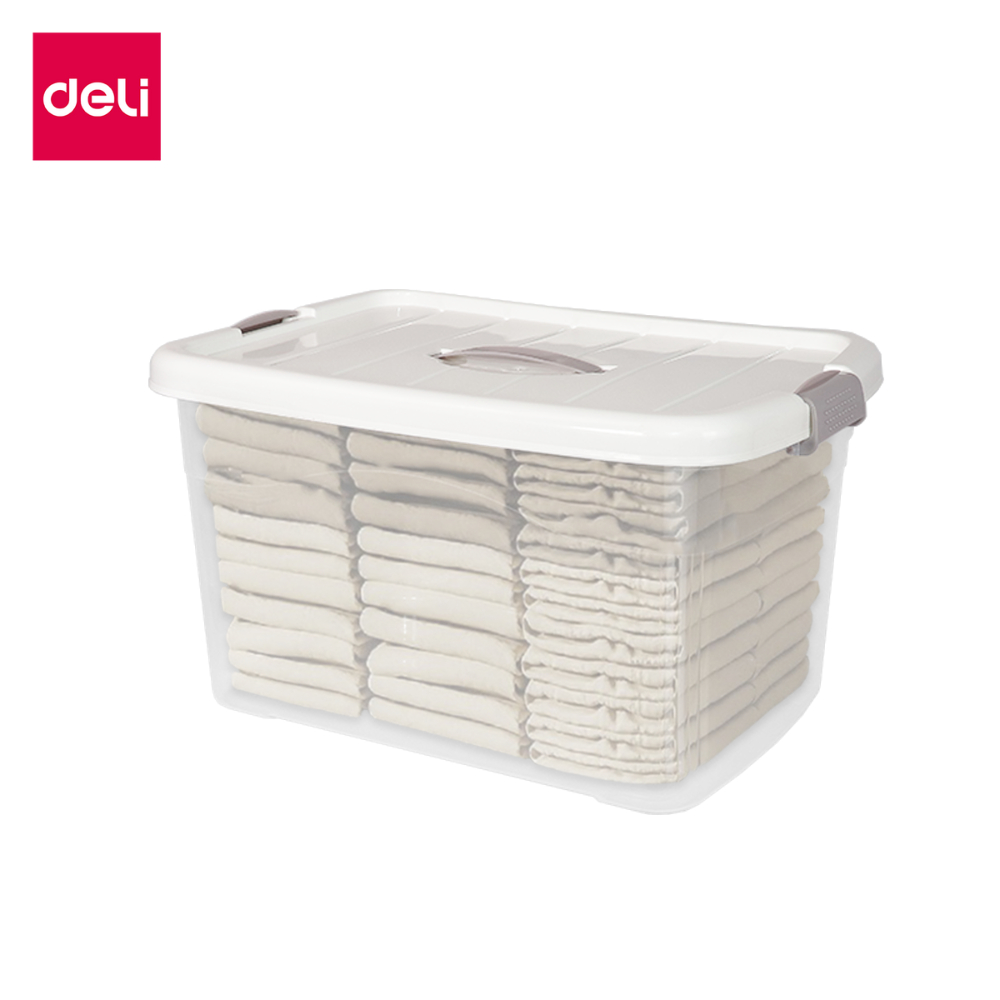 Deli กล่องเก็บของ กล่องเก็บของพลาสติก ลังพลาสติก จุของได้เยอะ มีฝาล็อก ใช้งานสะดวก วางซ้อนจัดระเบียบ