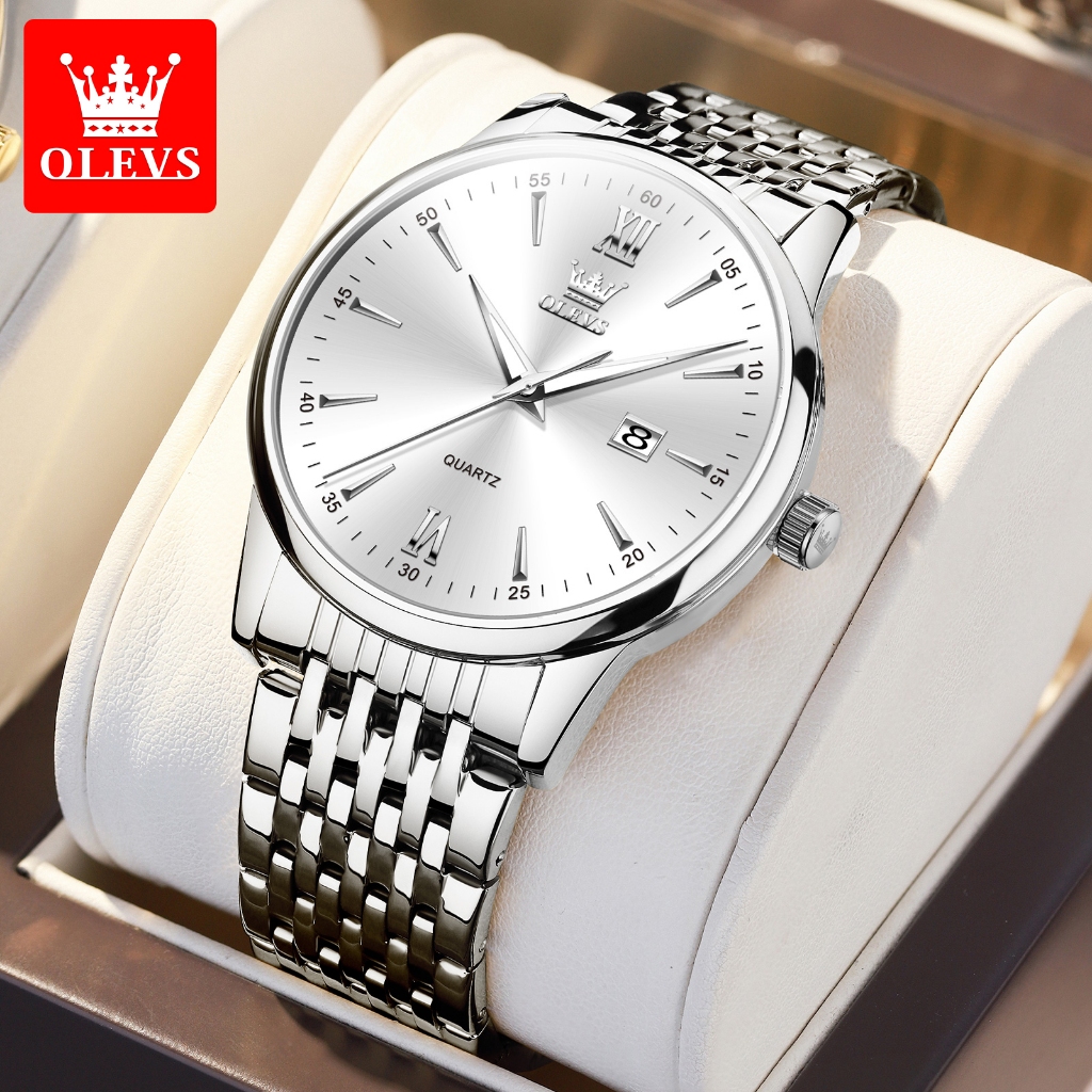 OLEVS นาฬิกาผู้ชาย กันน้ำ 100% สไตล์ธุรกิจ พร้อมปฏิทิน ส่องสว่าง สายสเตนเลส นาฬิกาควอตซ์ รุ่น: 5009