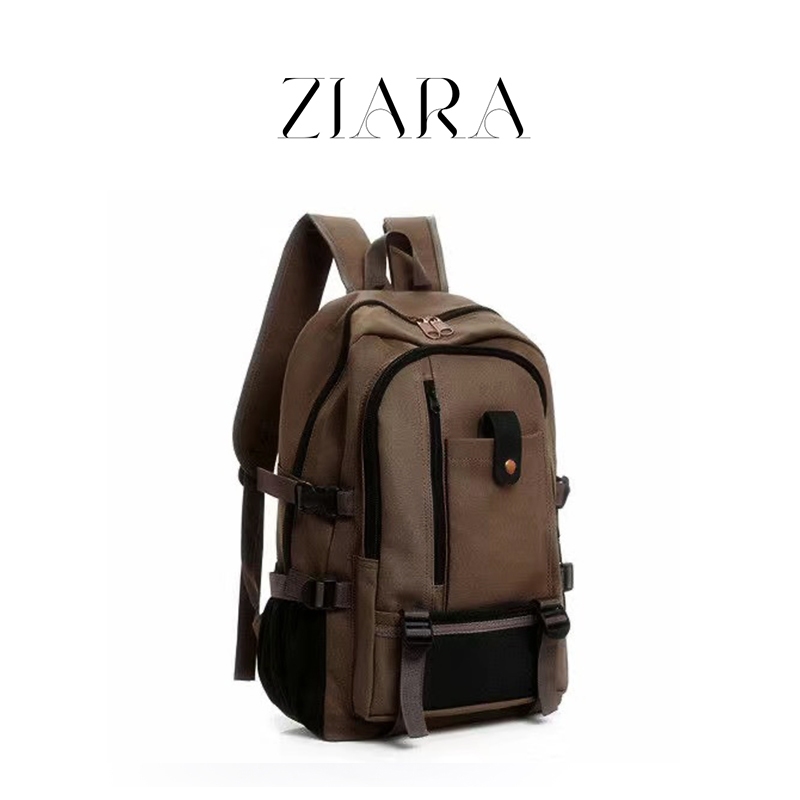 ZIARA กระเป๋าสะพายคู่สำหรับผู้ชายเดินทางสบาย ๆ ผ้าใบกระเป๋าเป้สะพายหลังความจุขนาดใหญ่แฟชั่นกระเป๋าเป้สะพายหลังกระเป๋านัก