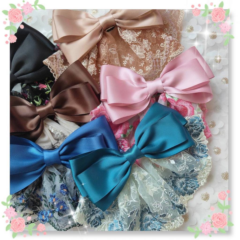 A Dream (6สี)กิ๊บสปริงโบว์ซาติน2หน้าแต่งลูกไม้นำเข้าโทนสีเข้มสวยหรูออกงานได้ ไซร์M 8ซม. (พร้อมส่ง )