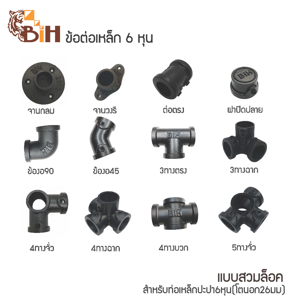 BIHข้อต่อแบบสวมล็อค6หุน(ใส่ท่อโตนอก26มม)สีดำ